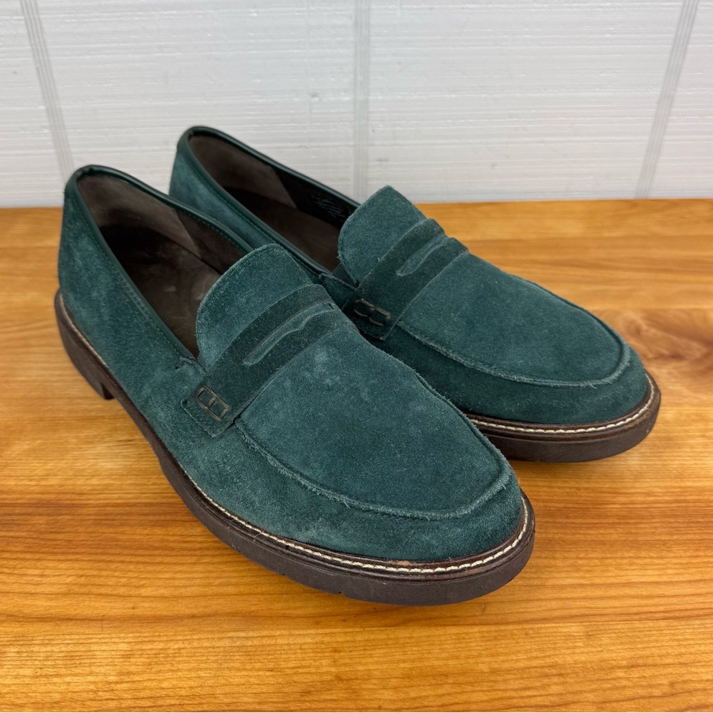 Ara High Soft Penny Loafers Emerald Green Suede Slip On Shoes Size 41 US 9.5
